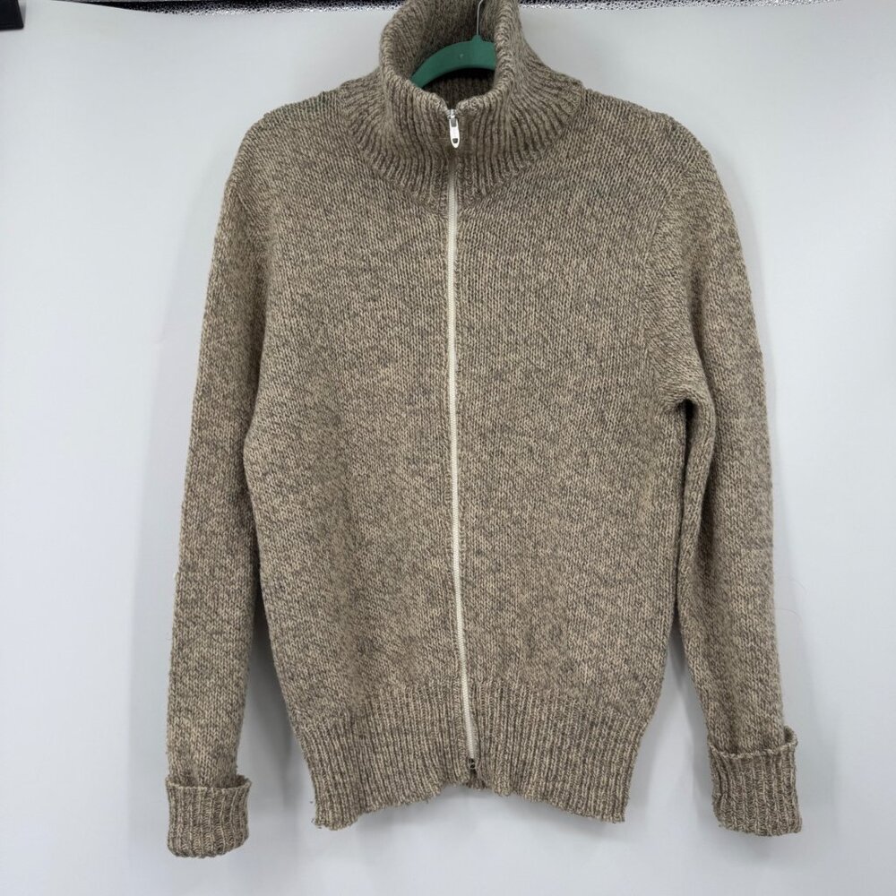 Vintage Shawl Fieldmaster Knit Wool Sweater  full zipper Mens Medium  Tan/Brown